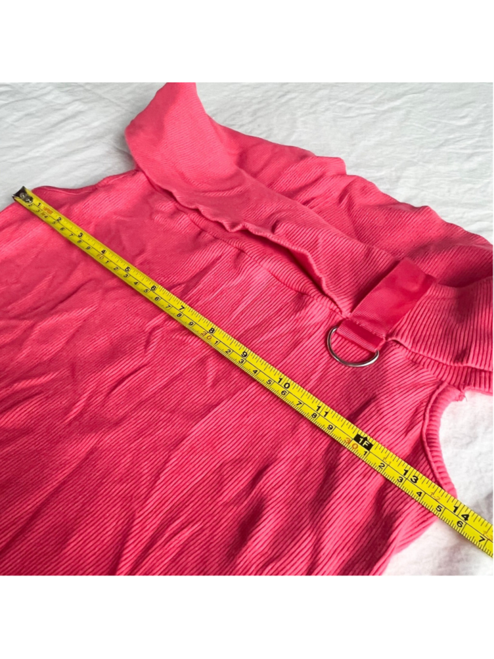 Y2K Pink Off Shoulder Ribbed Knit Top L/XL Barbiecore Coquette Cotton D Ring - Picture 6 of 7